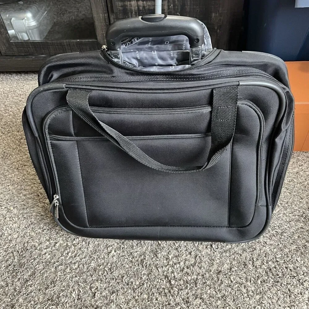 Delsey Wheeled Rolling Laptop Tote Weekender Luggage Carryon Messenger Bag Black